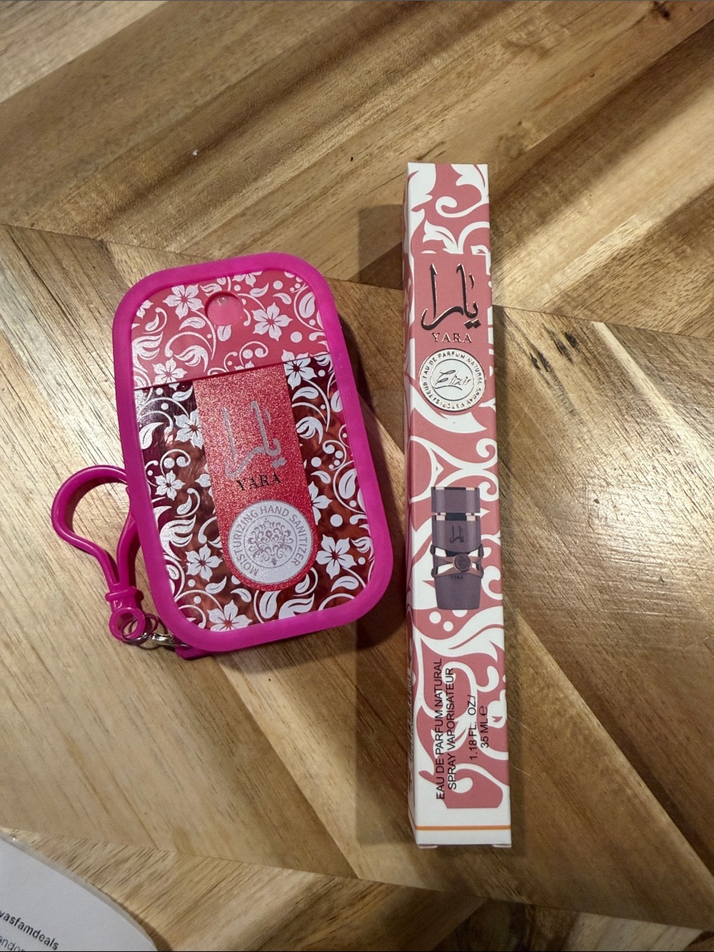 Yara Pink Floral Hand Sanitizer with Case and Yara perfume